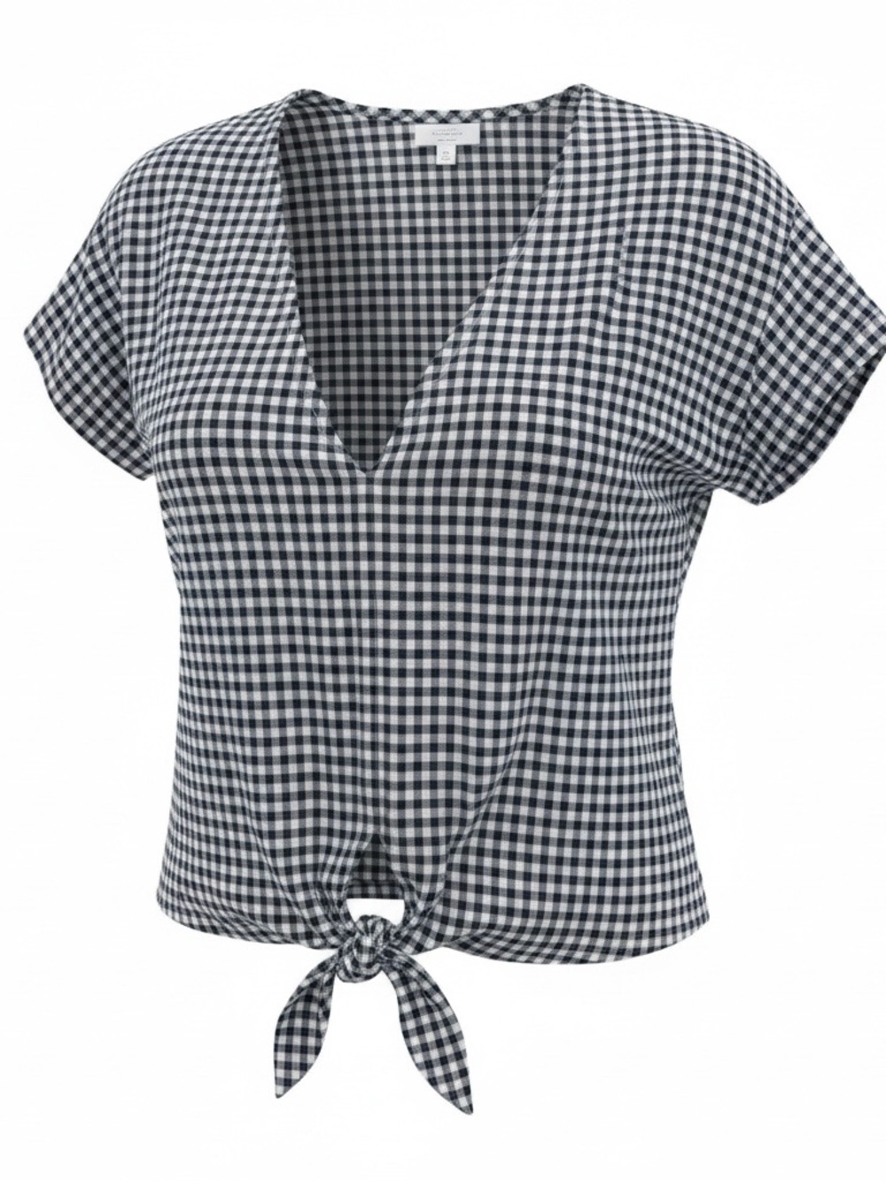 Charter Club Black & White Gingham Tie-Front V-Neck  Top
